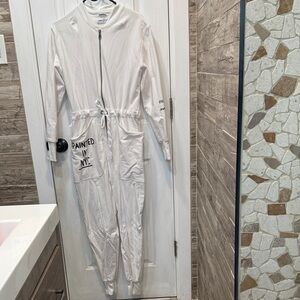 Wren + Glory White  Zip-Up Jumpsuit with NYC Print